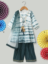 Hand Dyed Chanderi Silk Kurti Pant with Dupatta for Girls- Blue-BR23SU34BLB